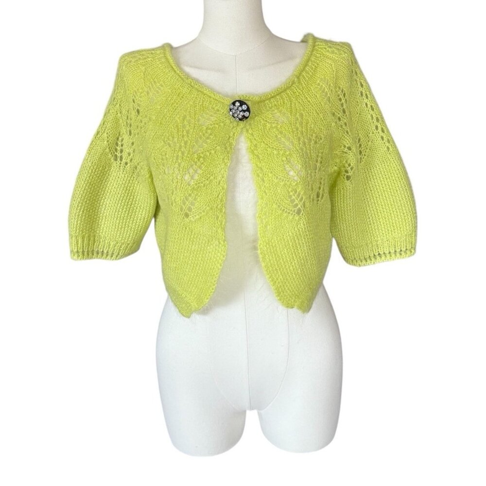 Vintage River Island Green Mohair Blend Short Sleeve Bolero Shrug Women's Sz 12